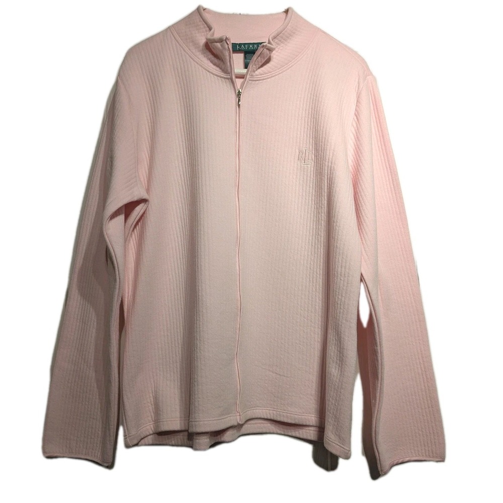 Lauren Ralph Lauren Jacket Womens L Pink Stafford Lounge Knit Full Zip Logo NWT